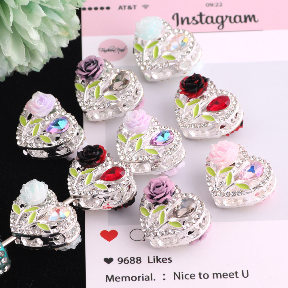 Double-sided Heavy-duty Alloy Heart Beads, INS Style Straight Hole Beads for DIY Phone Chain, Keychain & Bag Accessories