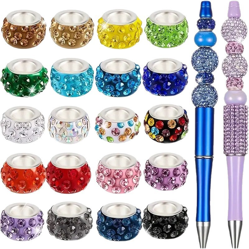 High Quality Three-Row Rivet Rhinestone Soft Clay Large Hole Beads, Colorful Flat Spacer Beads for DIY Jewelry Making Accessories Wholesale