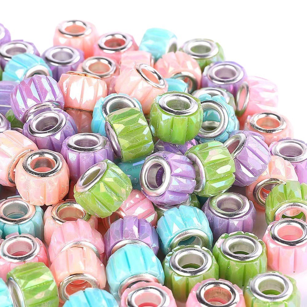 High Quality Resin Beads Imitation Glass & Jade Column Large Hole Beads, DIY Bracelet Mixed Set Loose Spacer Beads Jewelry Accessories Wholesale