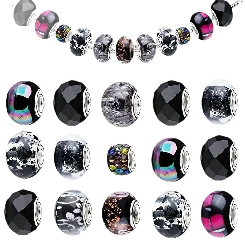 Black Series Pandora Style Large Hole Spacer Beads, DIY Magic Wand Beads for Handmade Bracelet Jewelry Making Supplies