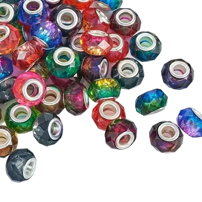 Iridescent Faceted Large Hole Beads, Acrylic Imitation Crystal Loose Beads, DIY Bracelet Jewelry Making Accessories Wholesale