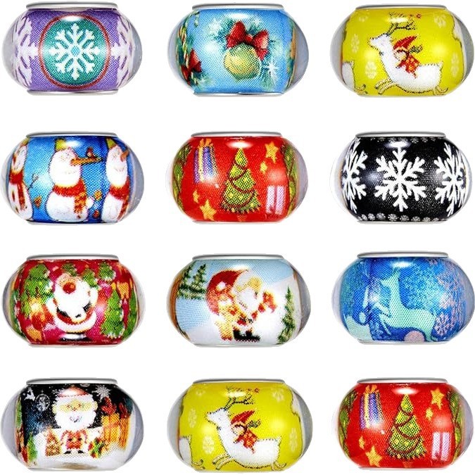 14mm Christmas Themed Resin Large Hole Beads, Wheel & Abacus Shaped Beads for DIY Bracelet Jewelry Accessories