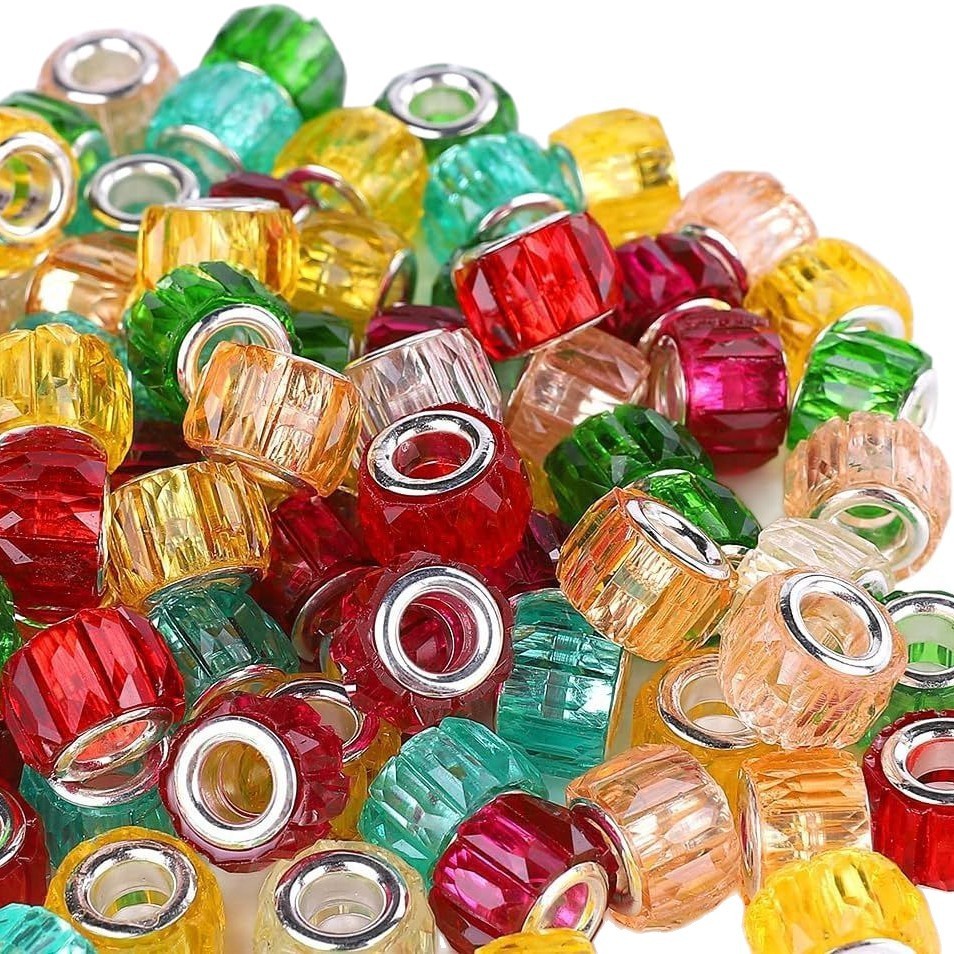 Vibrant High Transparent Cylindrical Large Hole Resin Beads, Round Spacer Beads for DIY Necklace Bracelet Jewelry Making
