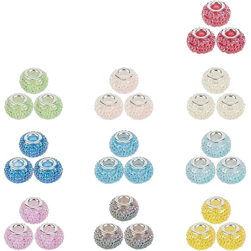 Starry Rhinestone Resin Large Hole Bayberry Beads, European Charm Beads for DIY Bracelet Jewelry Making Accessories