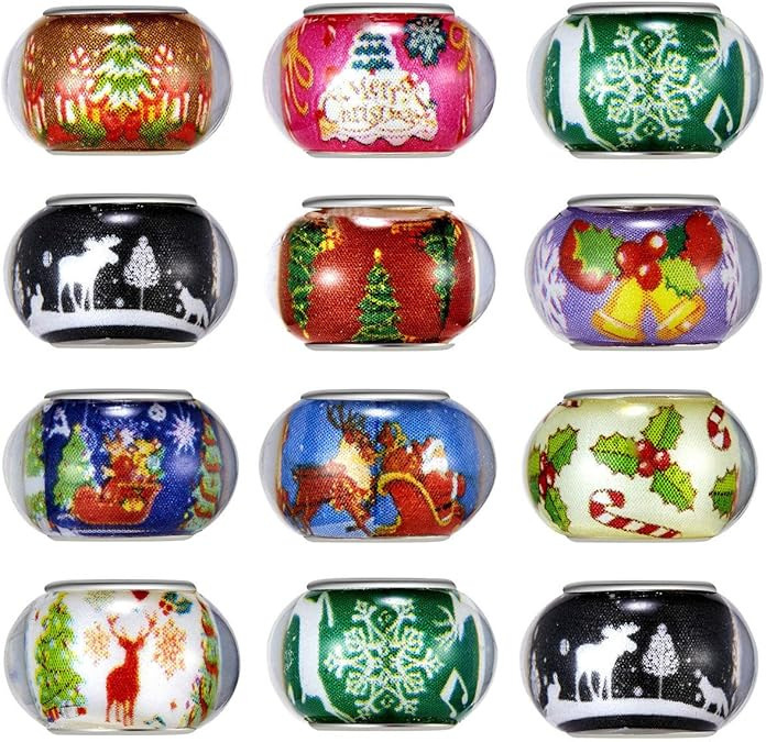 14mm Christmas Themed Resin Large Hole Beads, Wheel & Abacus Shaped Beads for DIY Bracelet Jewelry Accessories