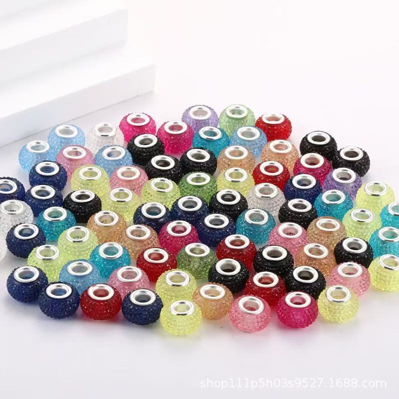Starry Rhinestone Resin Large Hole Bayberry Beads, European Charm Beads for DIY Bracelet Jewelry Making Accessories