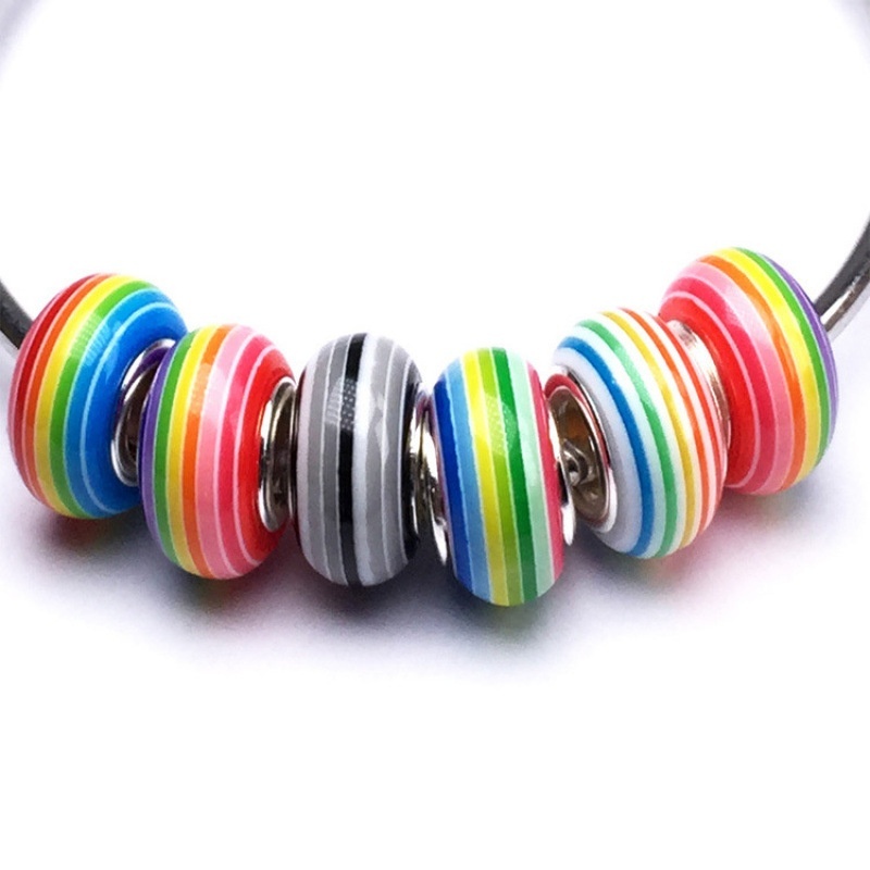 High Quality Rainbow Stripe Resin Large Hole Beads Set, Hot Selling DIY Bracelet Loose Beads Jewelry Making Accessories Wholesale