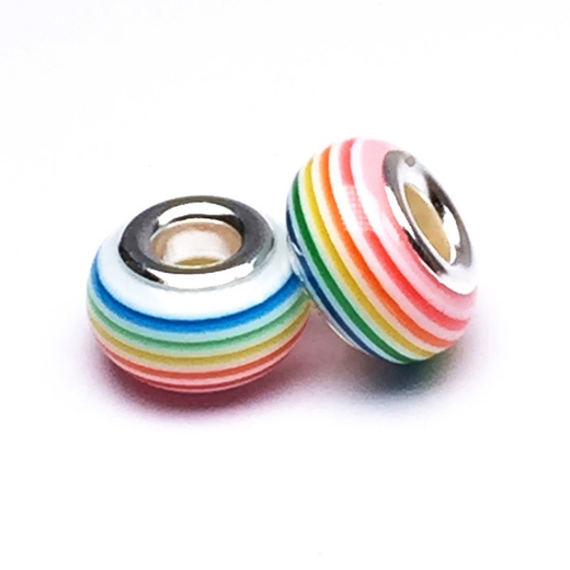 High Quality Rainbow Stripe Resin Large Hole Beads Set, Hot Selling DIY Bracelet Loose Beads Jewelry Making Accessories Wholesale