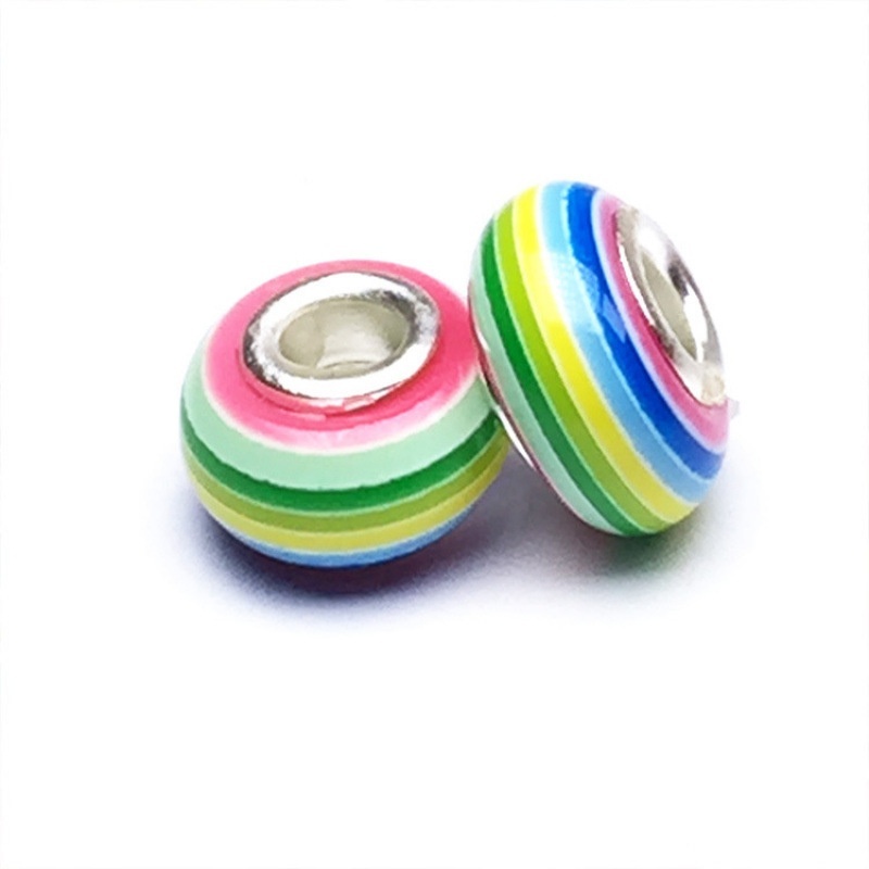 High Quality Rainbow Stripe Resin Large Hole Beads Set, Hot Selling DIY Bracelet Loose Beads Jewelry Making Accessories Wholesale