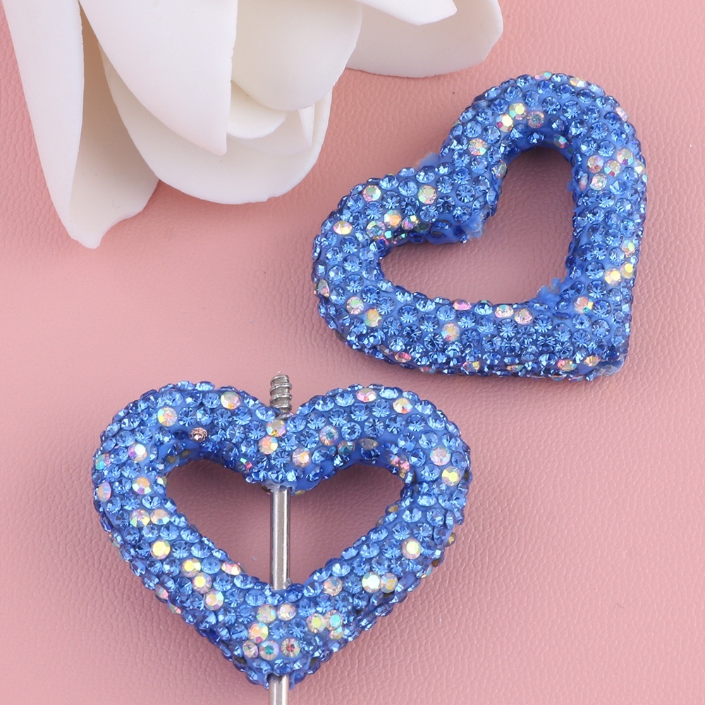 Heart Shaped Soft Clay Beads, Hollow Out Love Beads Full of Rhinestones, DIY Pendant Chain Jewelry Accessories