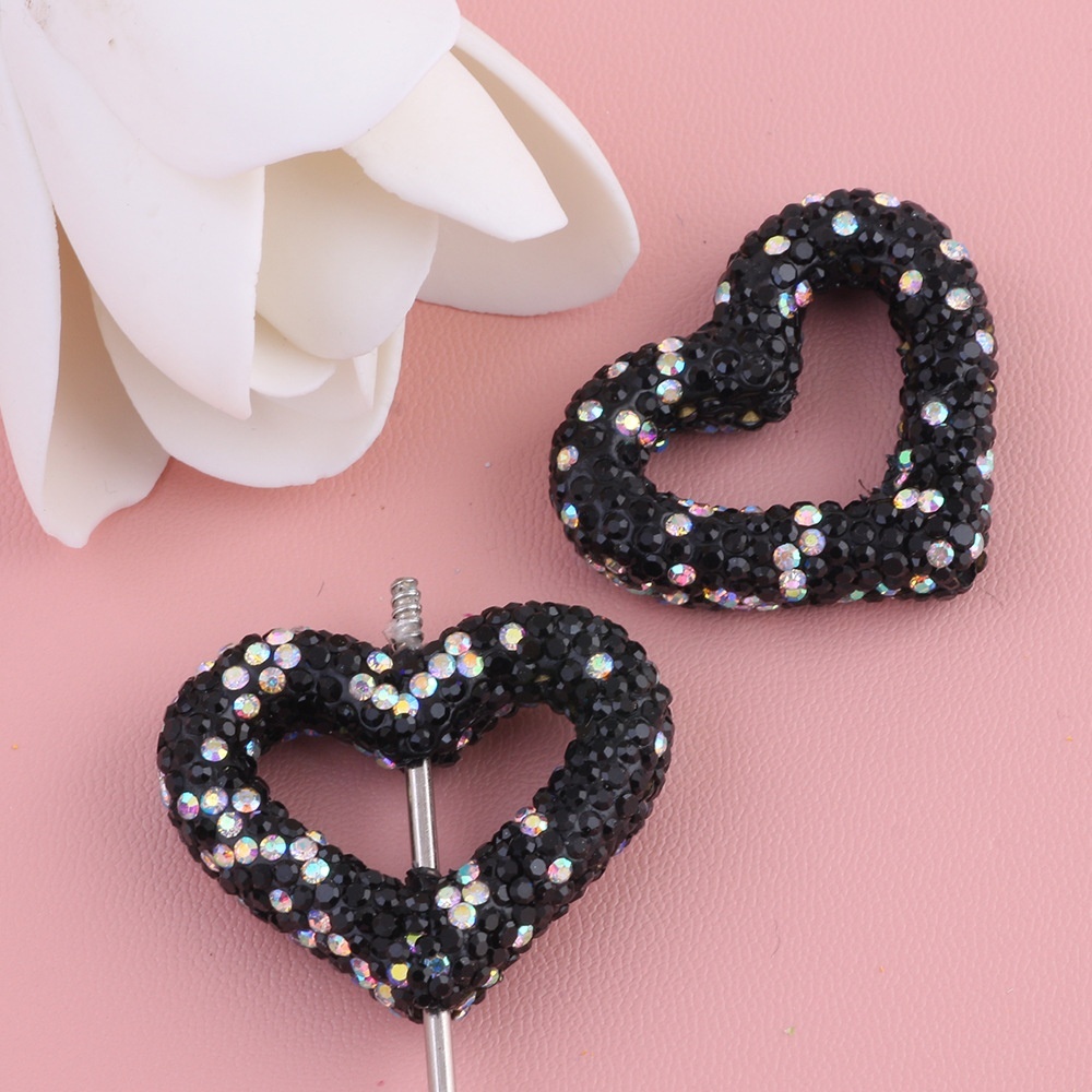 Heart Shaped Soft Clay Beads, Hollow Out Love Beads Full of Rhinestones, DIY Pendant Chain Jewelry Accessories