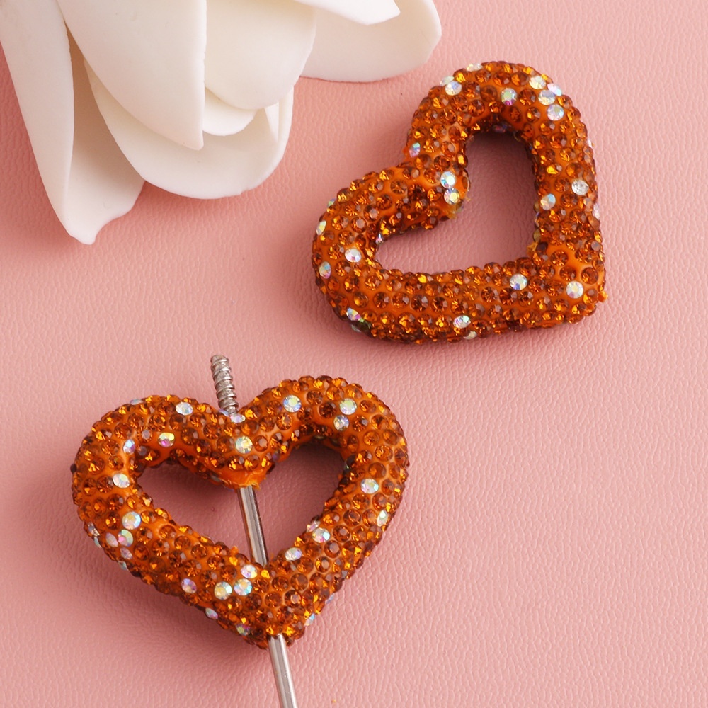 Heart Shaped Soft Clay Beads, Hollow Out Love Beads Full of Rhinestones, DIY Pendant Chain Jewelry Accessories