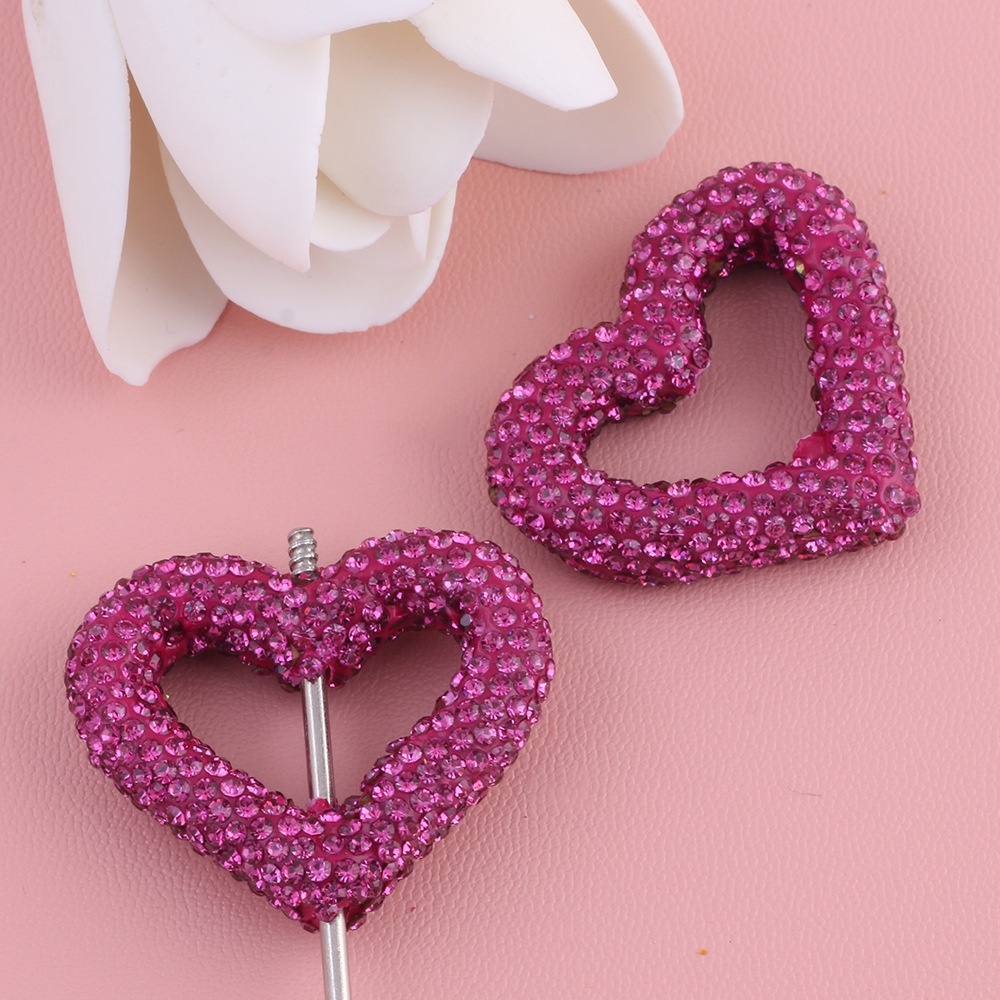 Heart Shaped Soft Clay Beads, Hollow Out Love Beads Full of Rhinestones, DIY Pendant Chain Jewelry Accessories