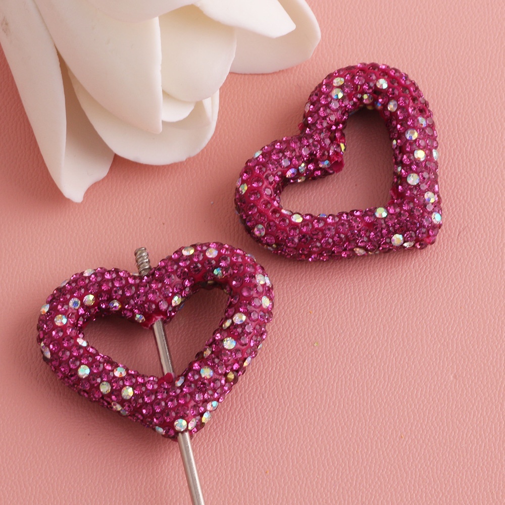 Heart Shaped Soft Clay Beads, Hollow Out Love Beads Full of Rhinestones, DIY Pendant Chain Jewelry Accessories