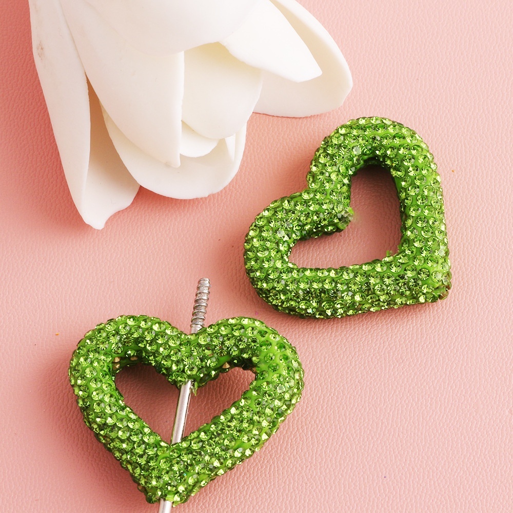Heart Shaped Soft Clay Beads, Hollow Out Love Beads Full of Rhinestones, DIY Pendant Chain Jewelry Accessories