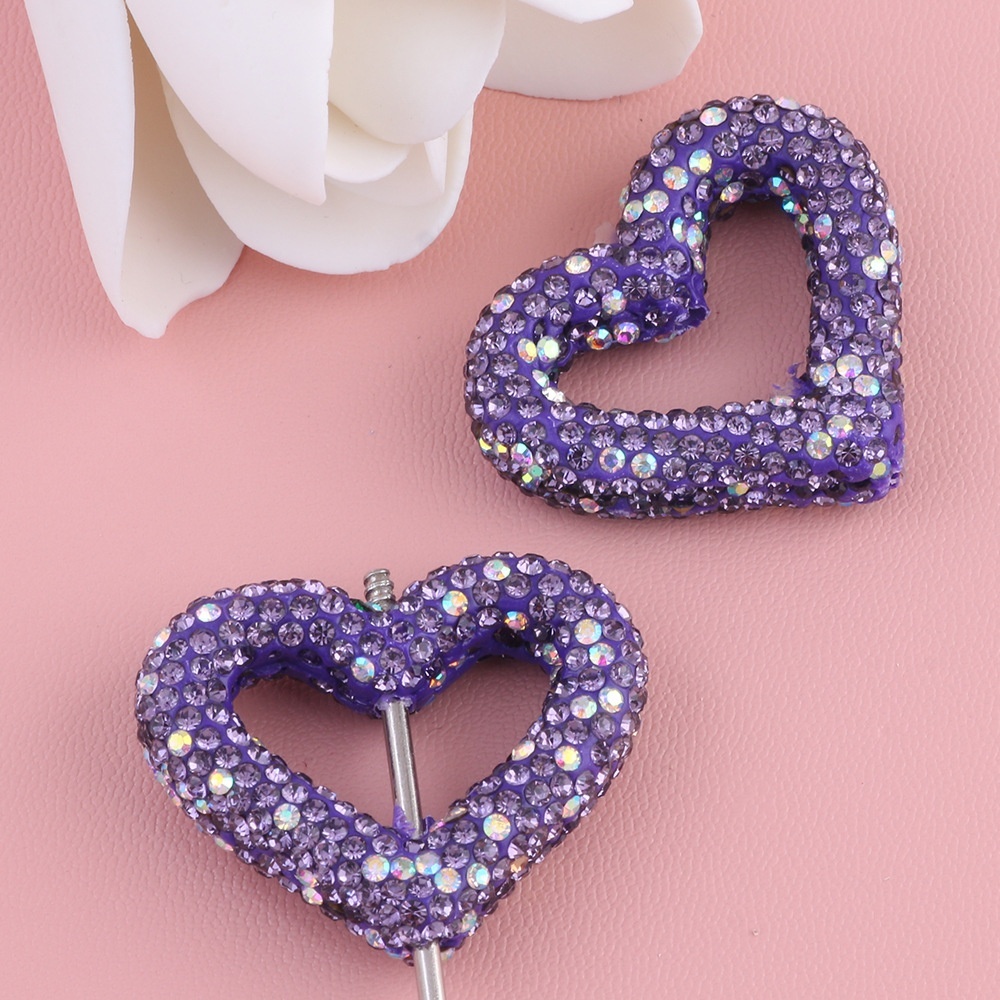 Heart Shaped Soft Clay Beads, Hollow Out Love Beads Full of Rhinestones, DIY Pendant Chain Jewelry Accessories