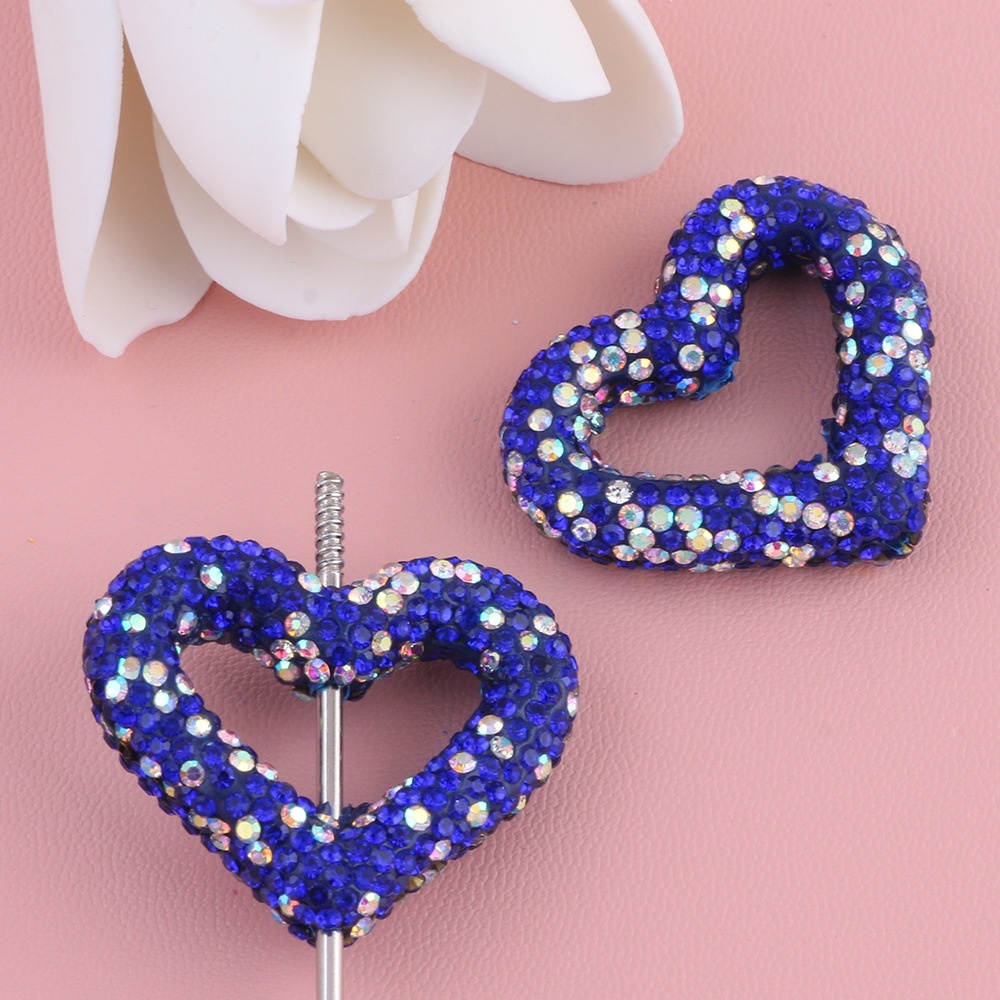 Heart Shaped Soft Clay Beads, Hollow Out Love Beads Full of Rhinestones, DIY Pendant Chain Jewelry Accessories