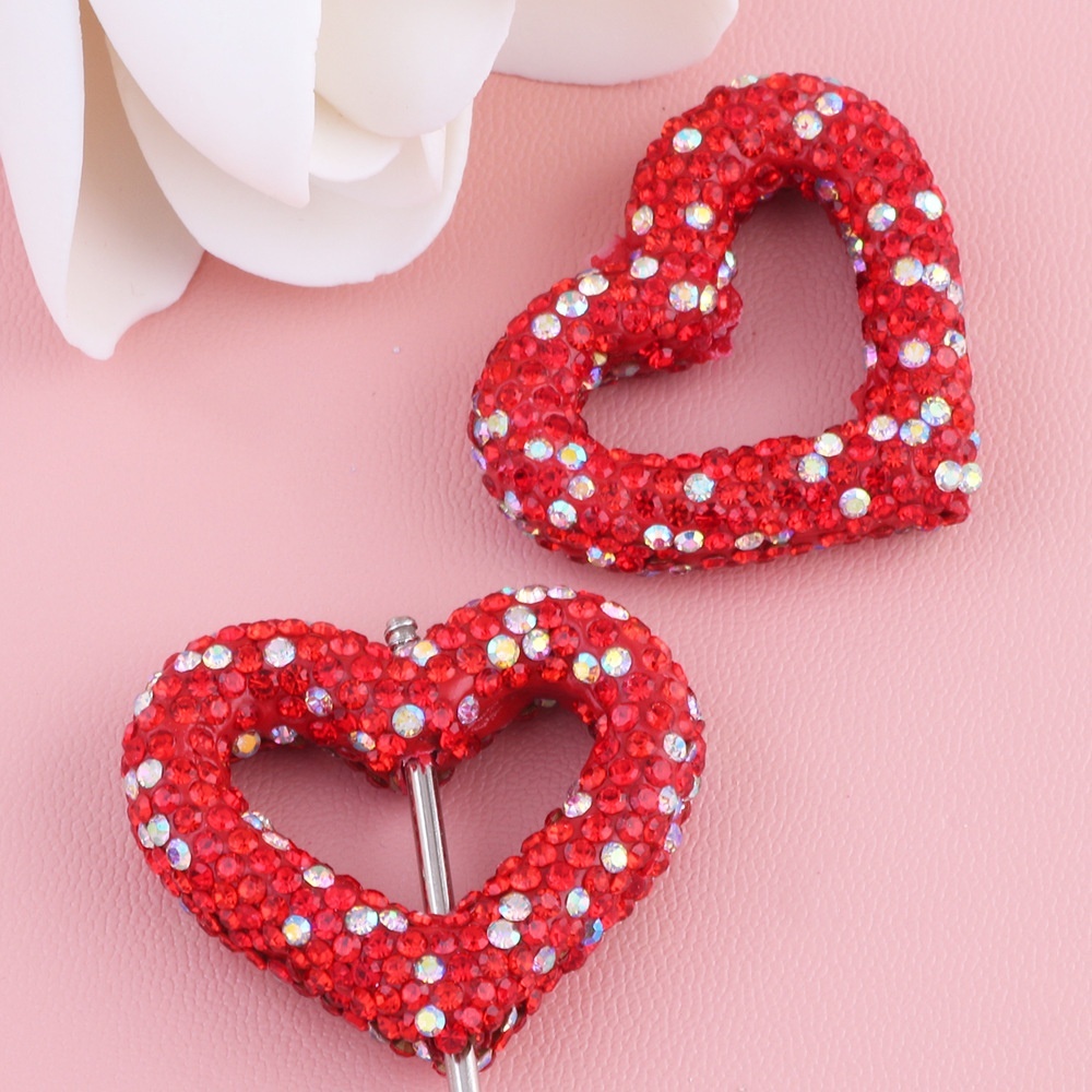 Heart Shaped Soft Clay Beads, Hollow Out Love Beads Full of Rhinestones, DIY Pendant Chain Jewelry Accessories