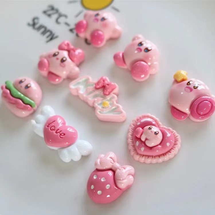 Wholesale Kirby Resin Craft Set, Cartoon DIY Supplies for Phone Case, Hair Clip and Water Cup Decoration