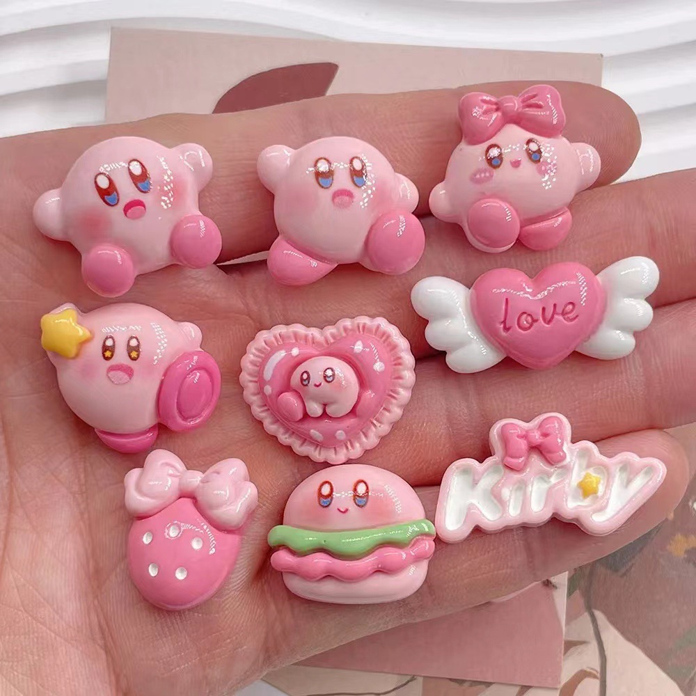 Wholesale Kirby Resin Craft Set, Cartoon DIY Supplies for Phone Case, Hair Clip and Water Cup Decoration