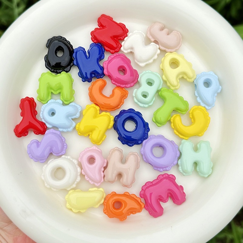 25mm Enamel Candy Color Alphabet Beads Large Hole DIY Snake Chain Accessories