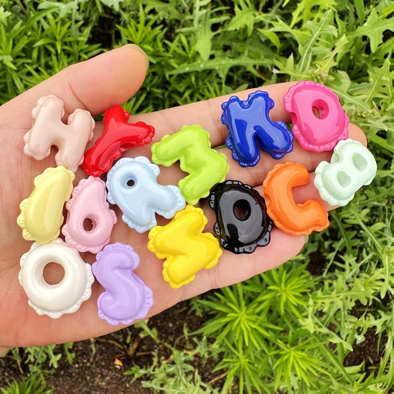 25mm Enamel Candy Color Alphabet Beads Large Hole DIY Snake Chain Accessories
