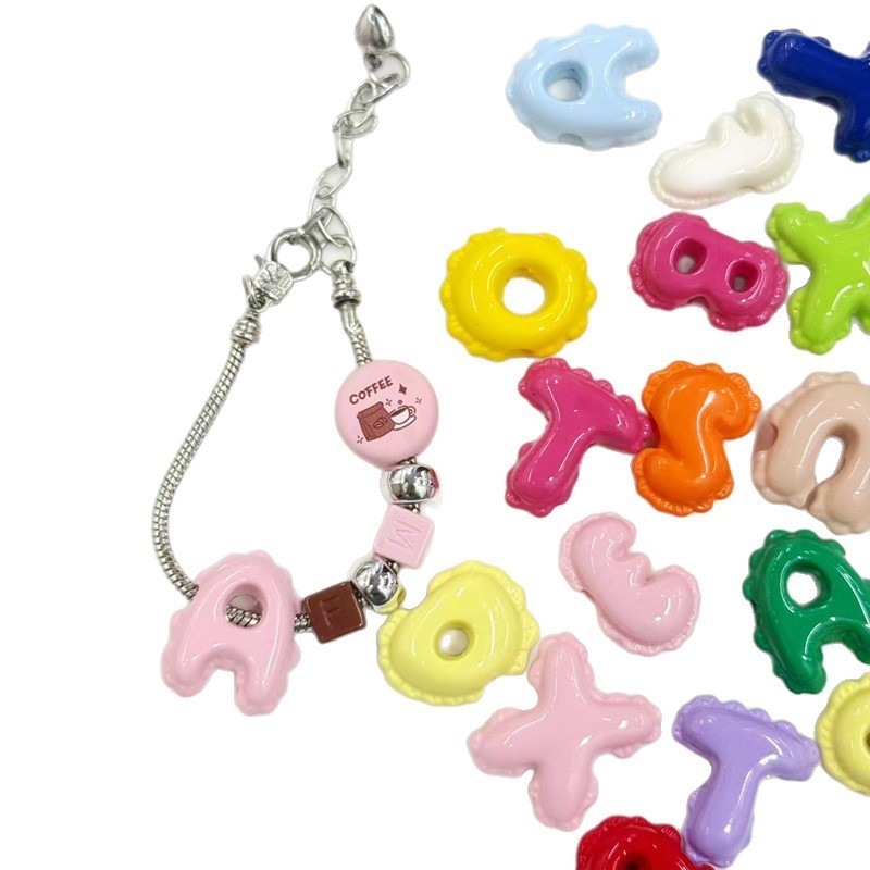 25mm Enamel Candy Color Alphabet Beads Large Hole DIY Snake Chain Accessories