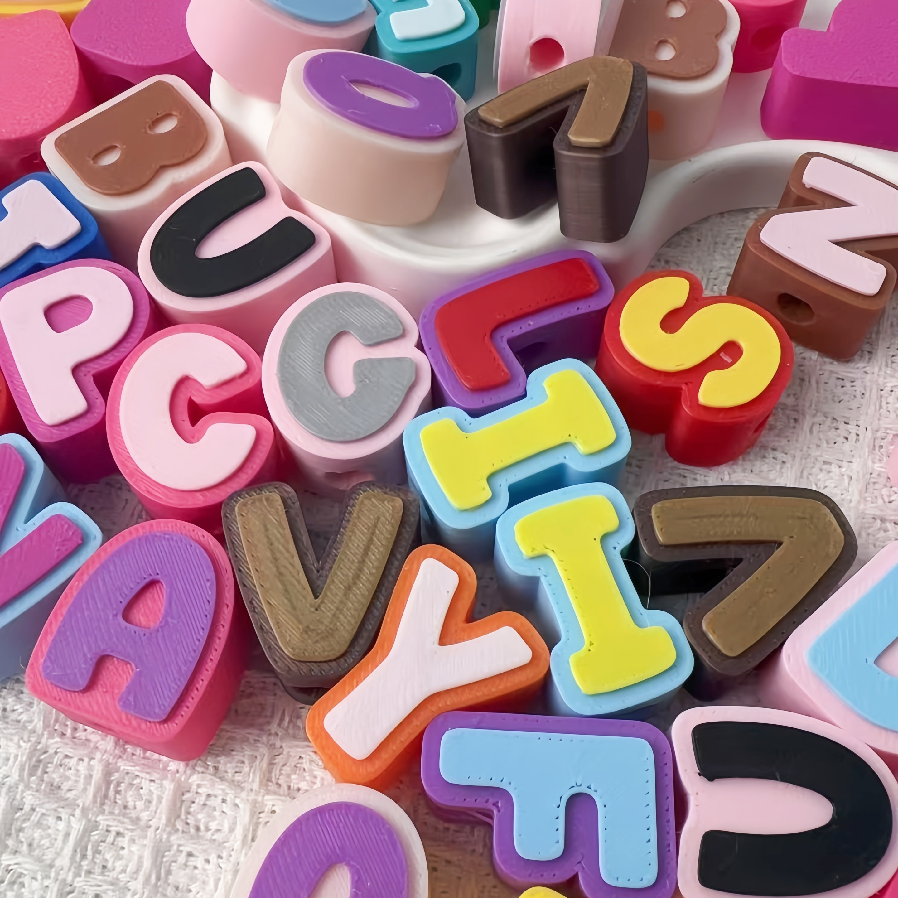 3D Printing Colorful Alphabet Beads Large Hole DIY Chains accessories