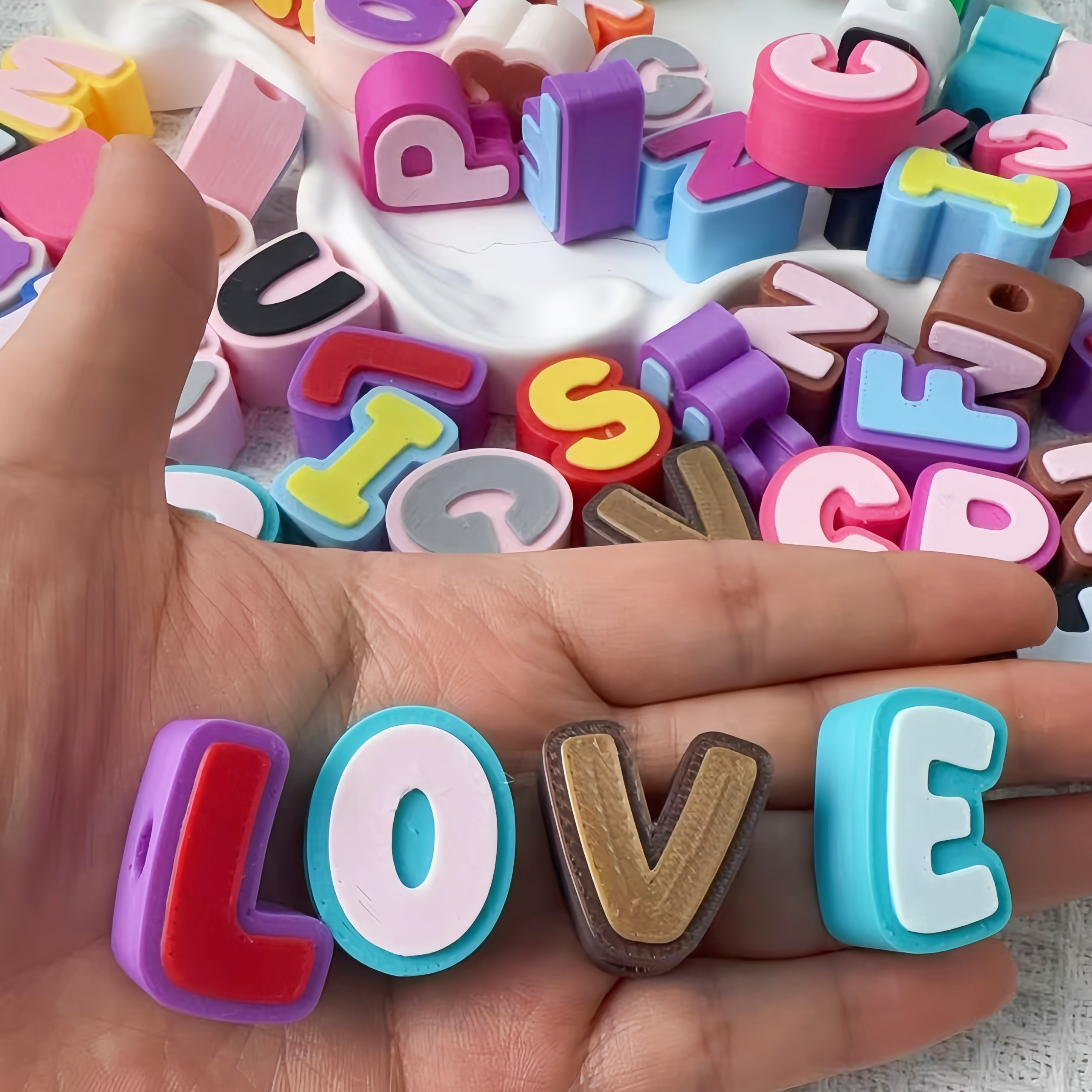 3D Printing Colorful Alphabet Beads Large Hole DIY Chains accessories