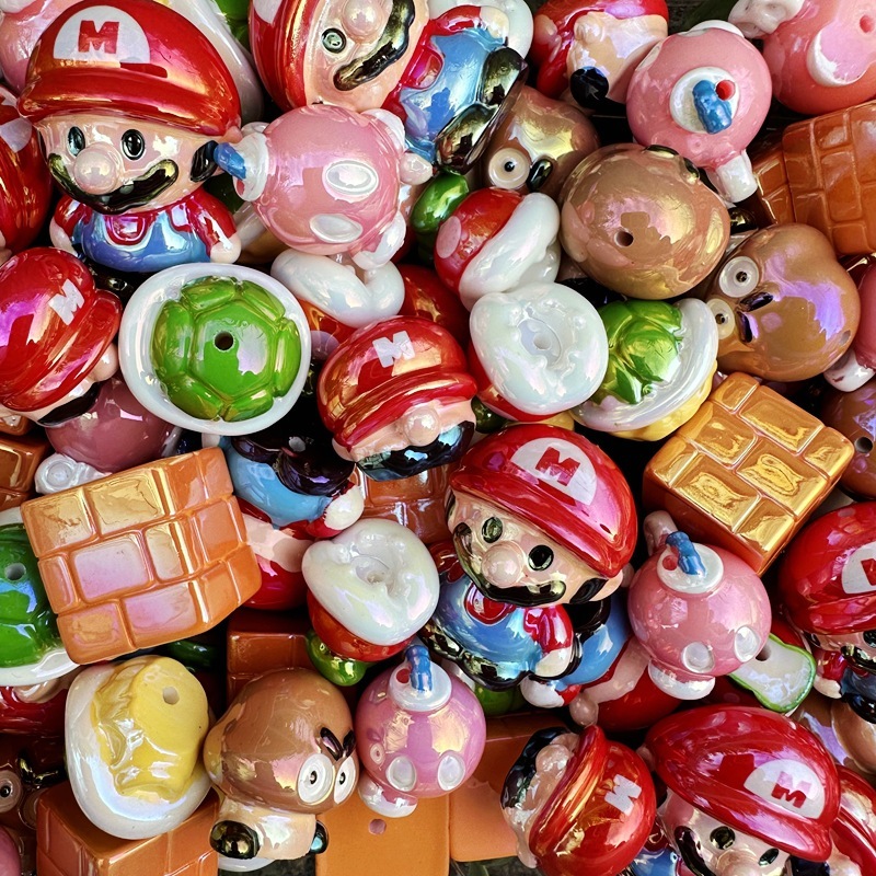 Bulk Bright Vivid Vertical Hole Cartoon Resin Beads Wholesale Bling DIY Beaded Pen Phone Chain Beads