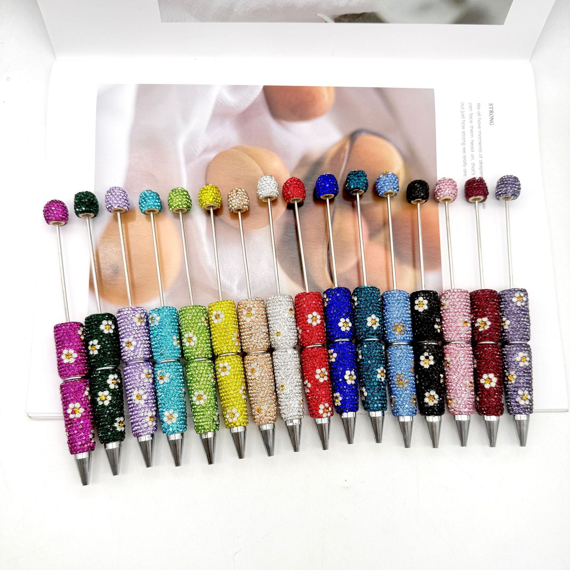 DIY Full Rhinestone Beaded Pen, Cute Mini Bead Twist Gel Pen, Ins Popular Colorful Gift Pen Wholesale