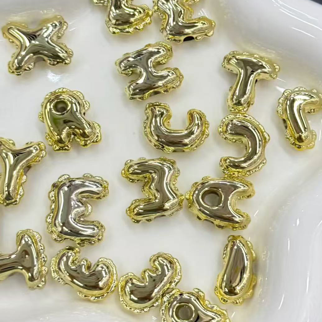 UV Gold Silver Acrylic Balloon Letter Beads Large Horizontal Hole DIY Jewelry Supplies For Necklace Bracelet Charms