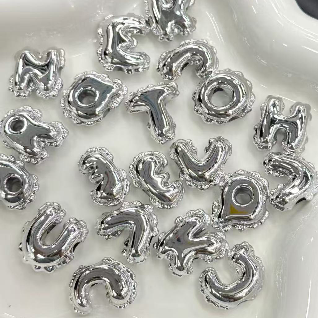UV Gold Silver Acrylic Balloon Letter Beads Large Horizontal Hole DIY Jewelry Supplies For Necklace Bracelet Charms