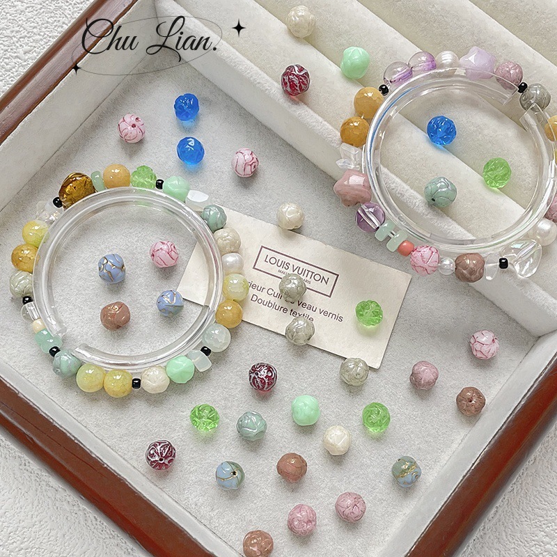 Bulk DIY Glass Lampwork Beads, Shiny Glazed Loose Beads for Handmade Jewelry Accessories