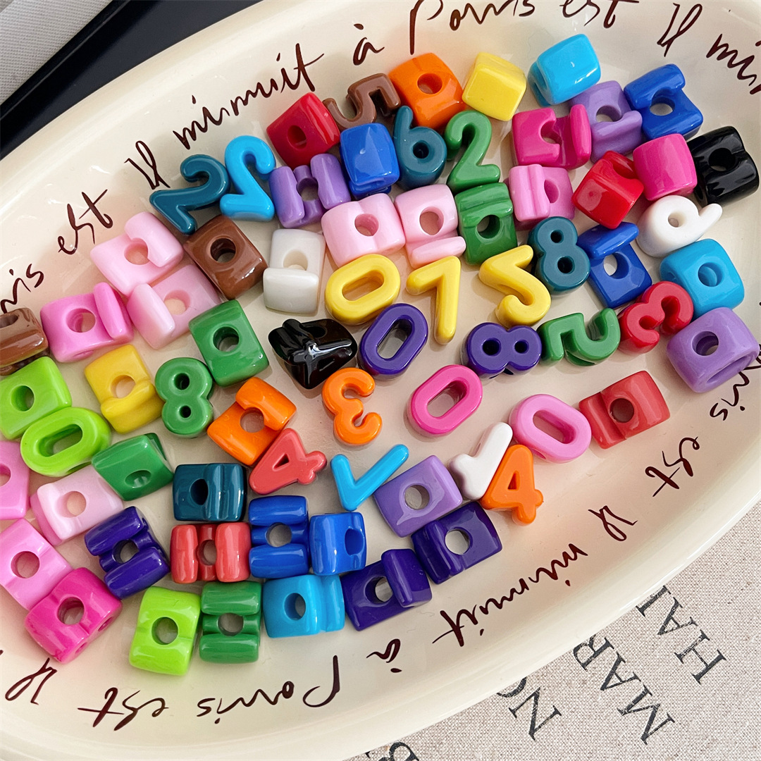 Wholesale Colorful Large Hole Number Beads, Acrylic Digit Beads for DIY Bracelet Crafts
