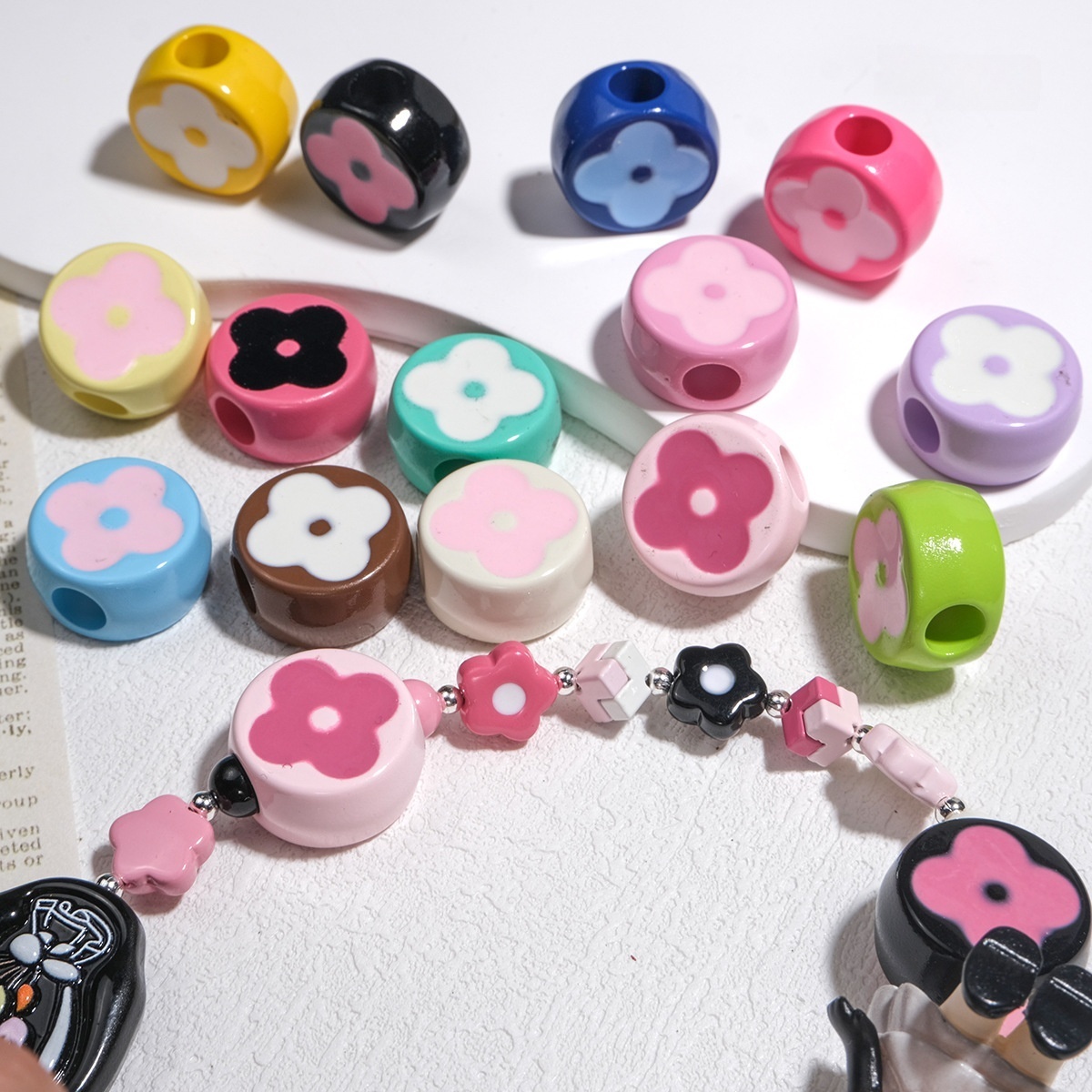 Wholesale Solid Color Perforated Acrylic Beads All-Match Hole Beads for DIY Combination Crafts