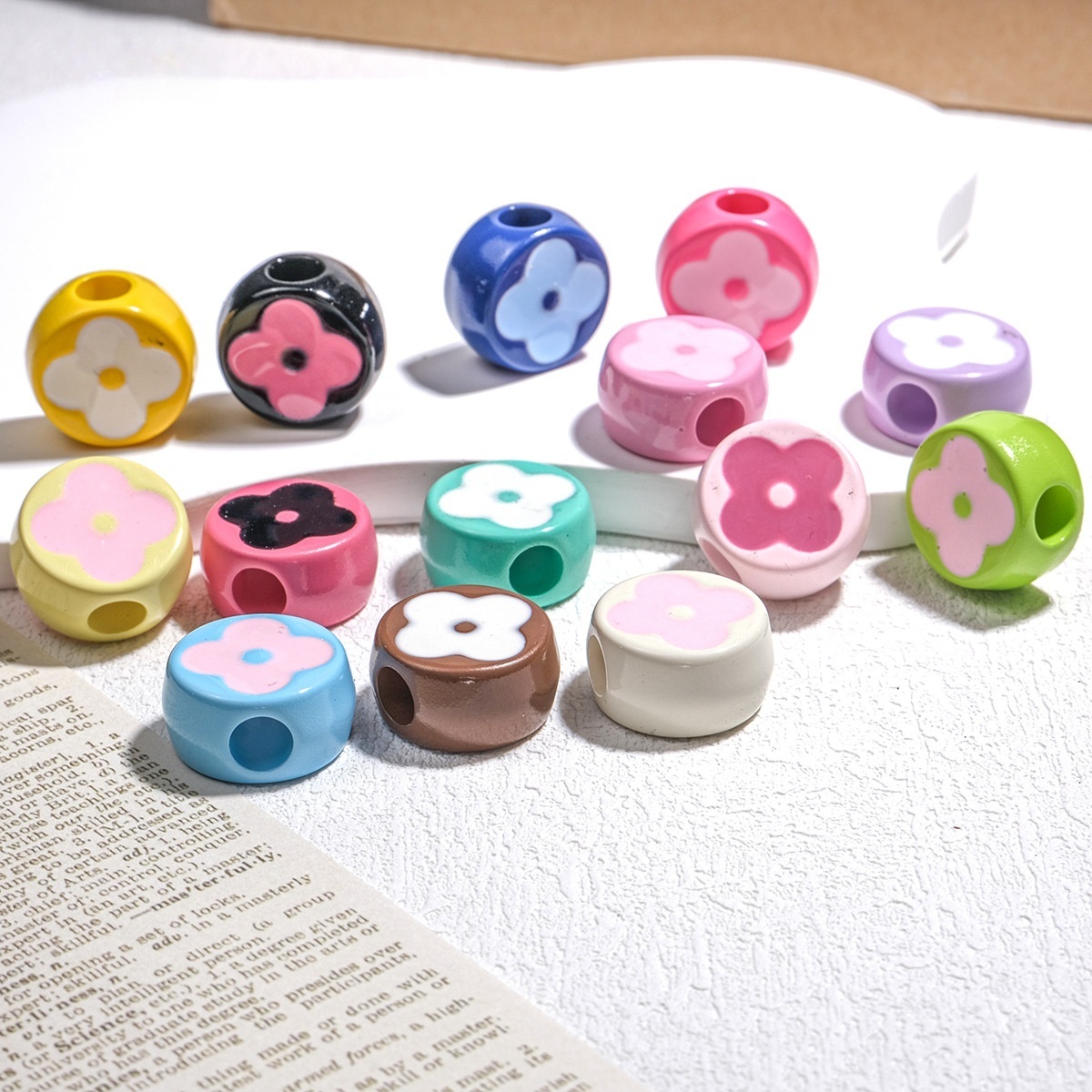 Wholesale Solid Color Perforated Acrylic Beads All-Match Hole Beads for DIY Combination Crafts