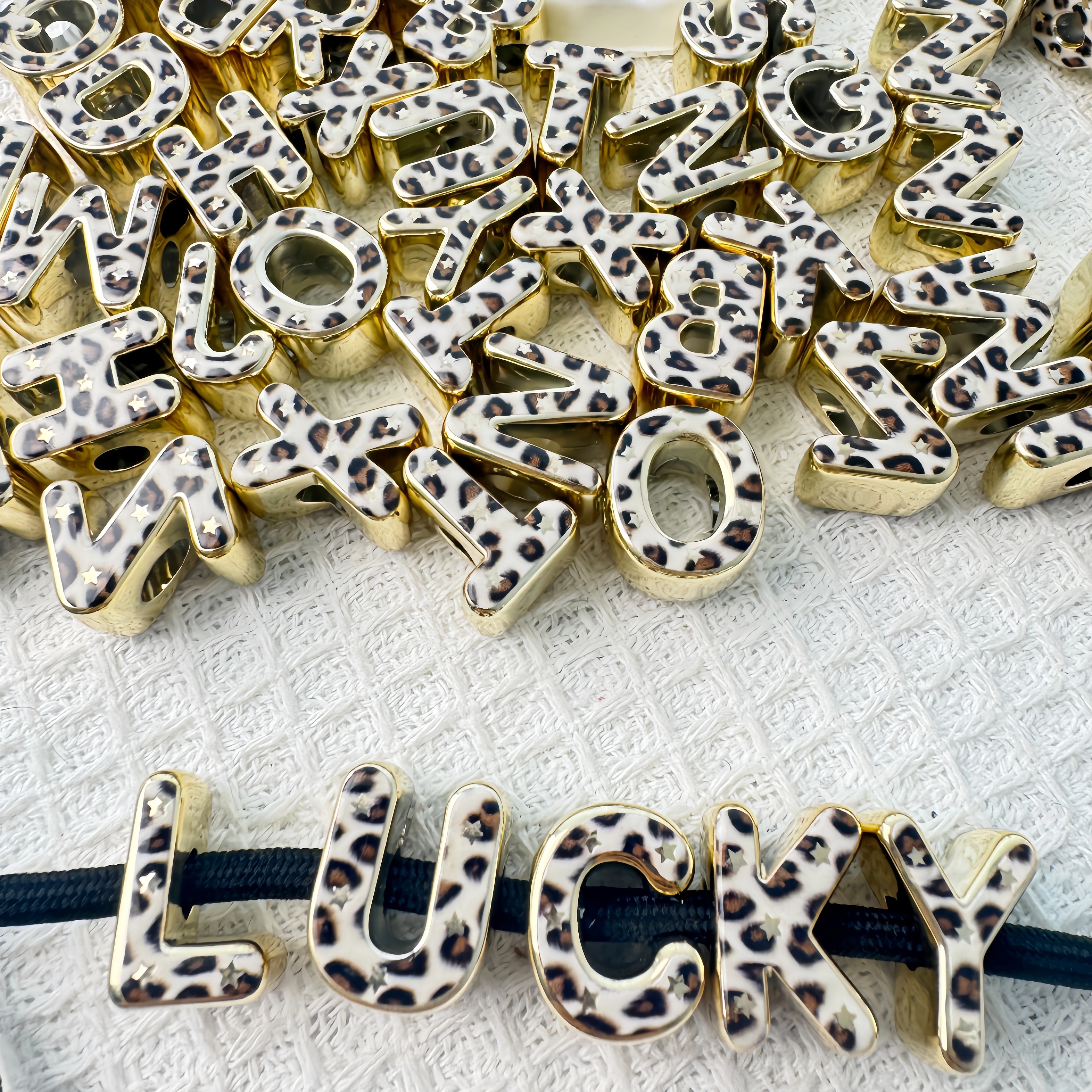 UV Gold Silver Leopard Print Acrylic Letter Beads Large Side Hole DIY Necklace Bracelet Charm Making Supplies