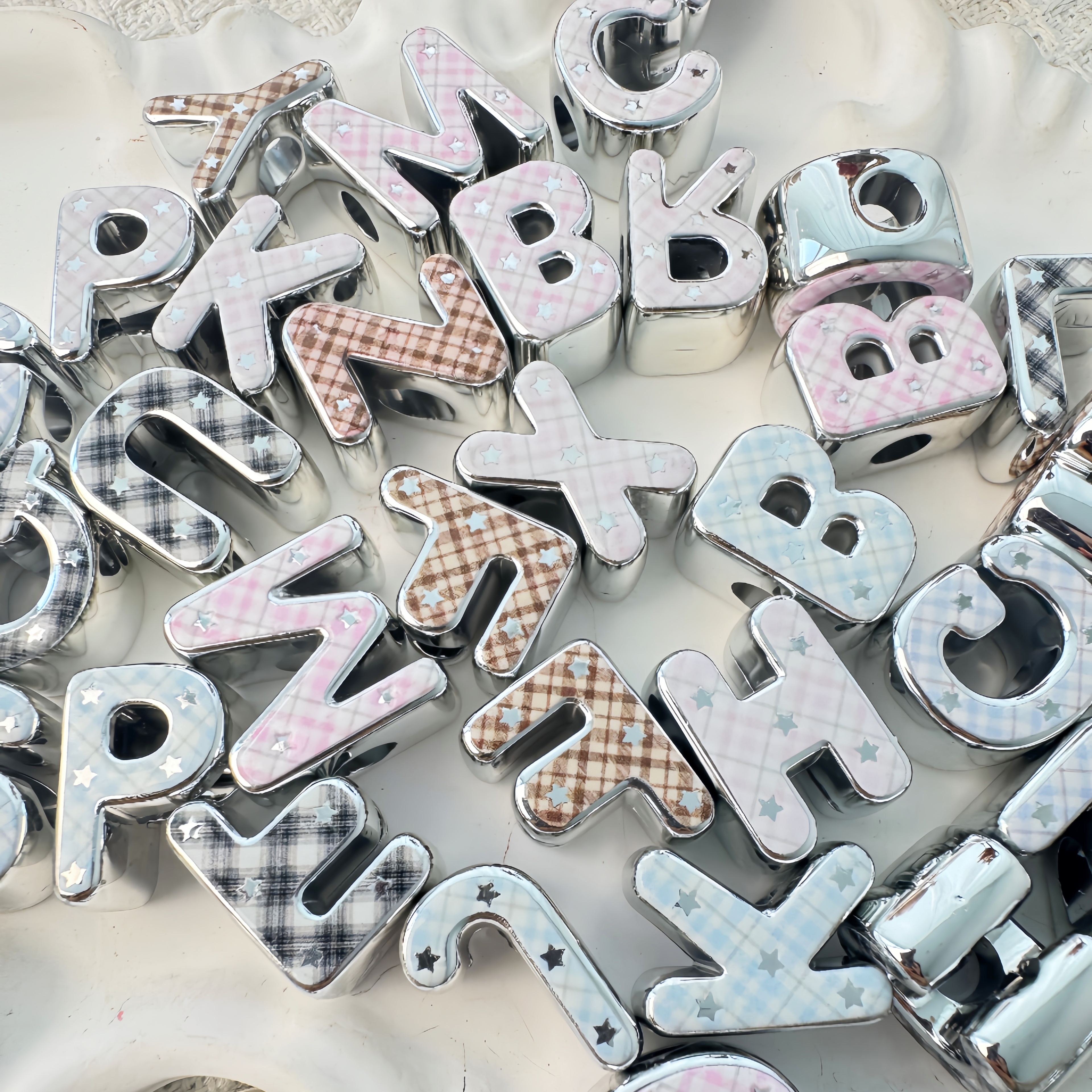 SINGLE LETTERS UV Gold Silver Leopard Print Acrylic Letter Beads Large Side Hole DIY Necklace Bracelet Charm Making Supplies