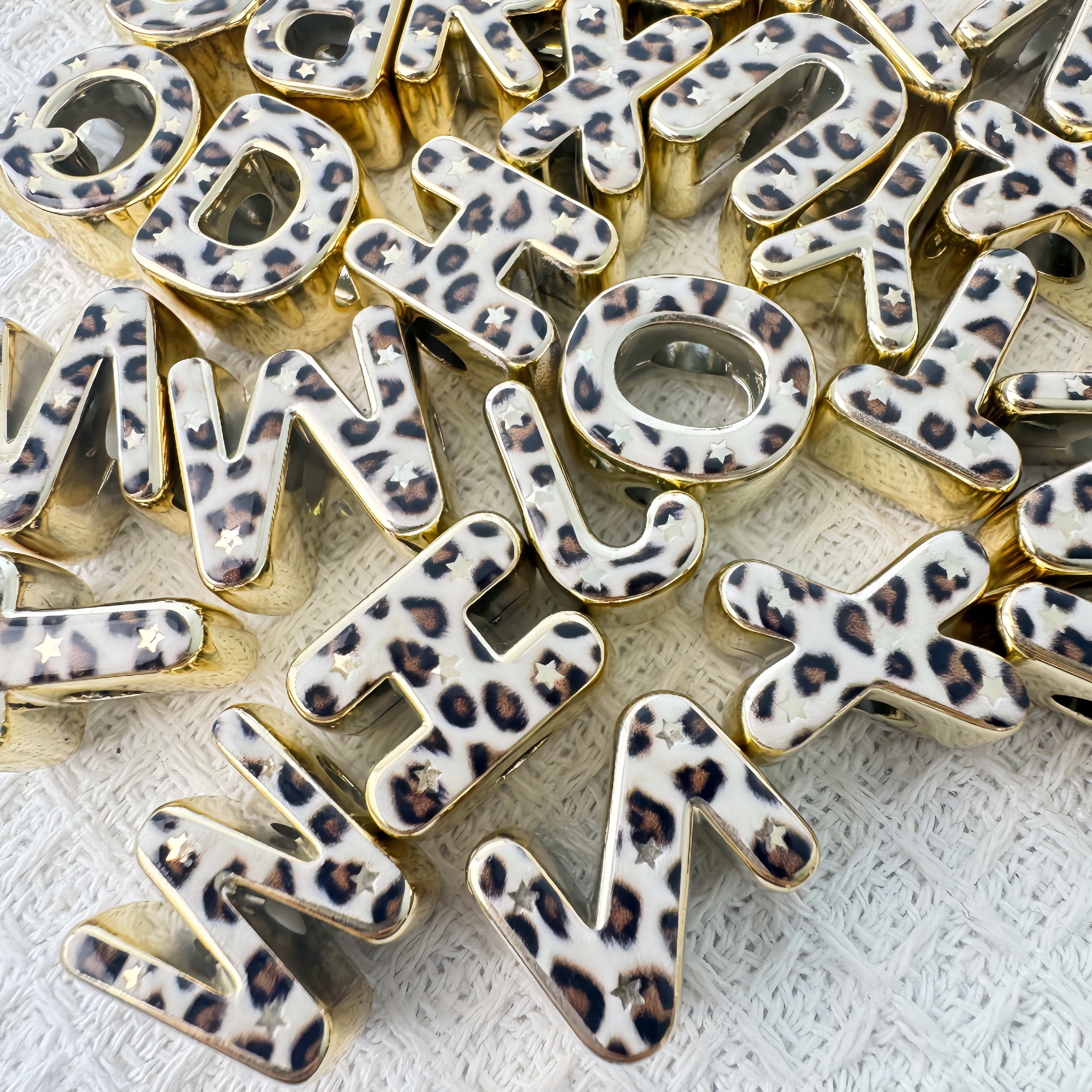 UV Gold Silver Leopard Print Acrylic Letter Beads Large Side Hole DIY Necklace Bracelet Charm Making Supplies