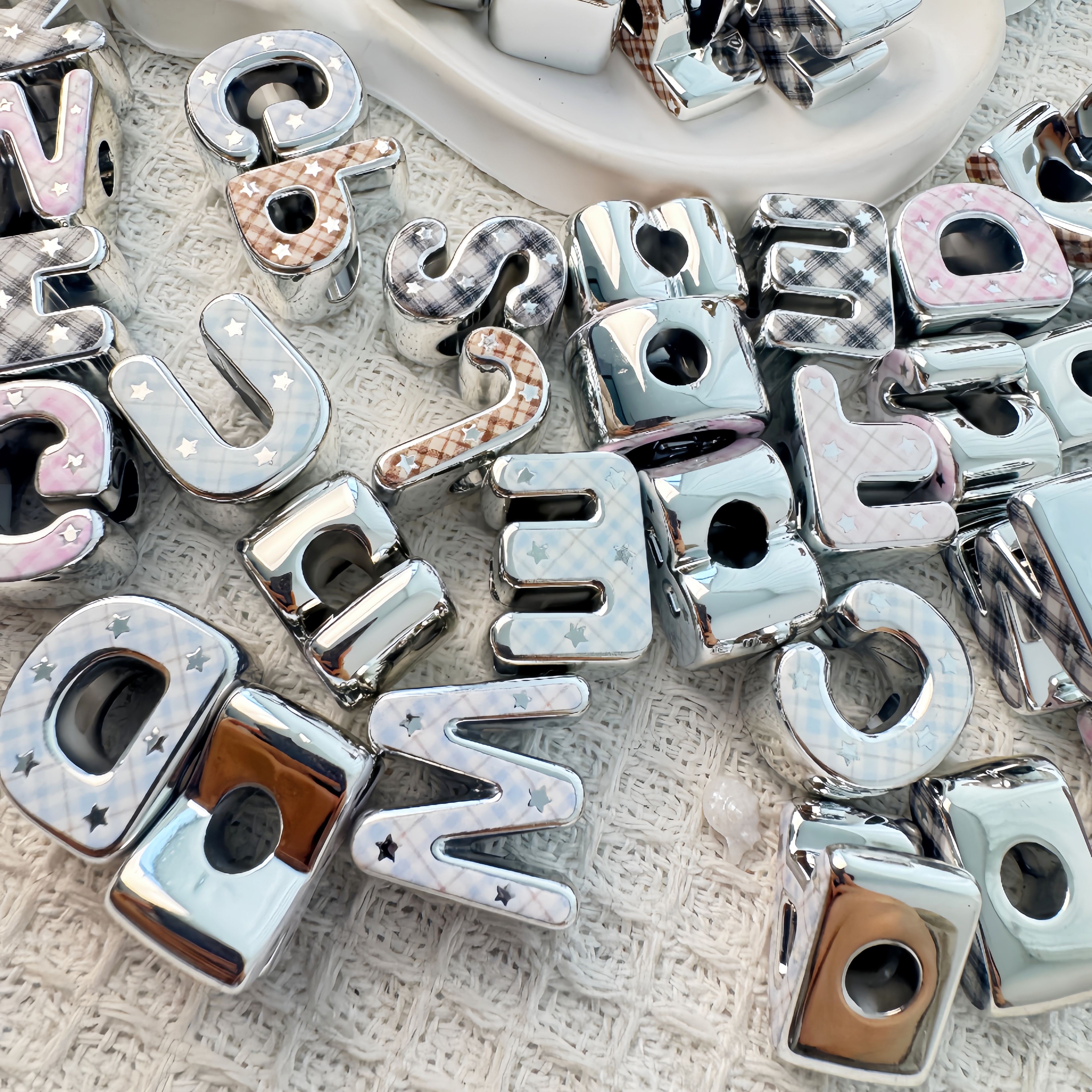 SINGLE LETTERS UV Gold Silver Leopard Print Acrylic Letter Beads Large Side Hole DIY Necklace Bracelet Charm Making Supplies