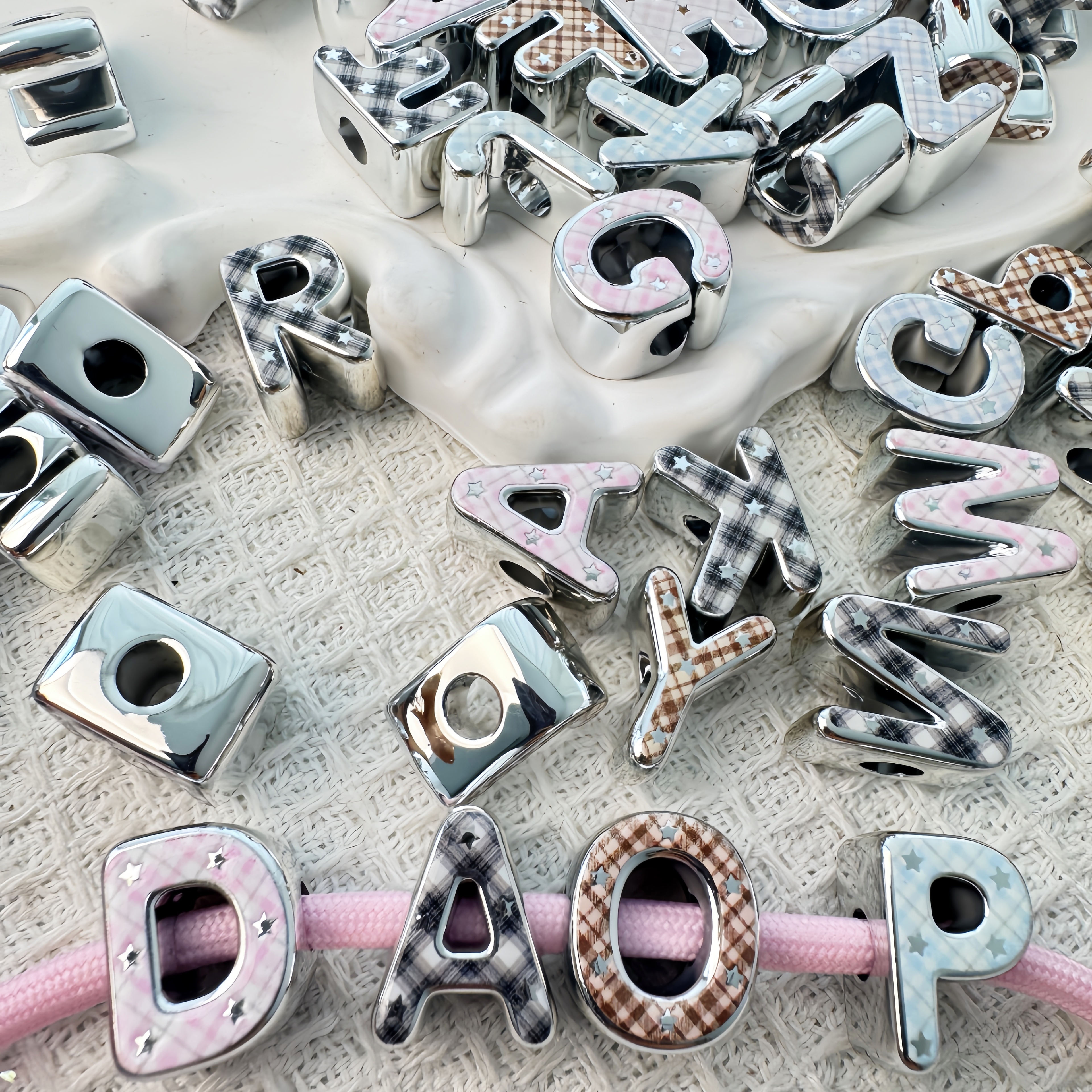 SINGLE LETTERS UV Gold Silver Leopard Print Acrylic Letter Beads Large Side Hole DIY Necklace Bracelet Charm Making Supplies