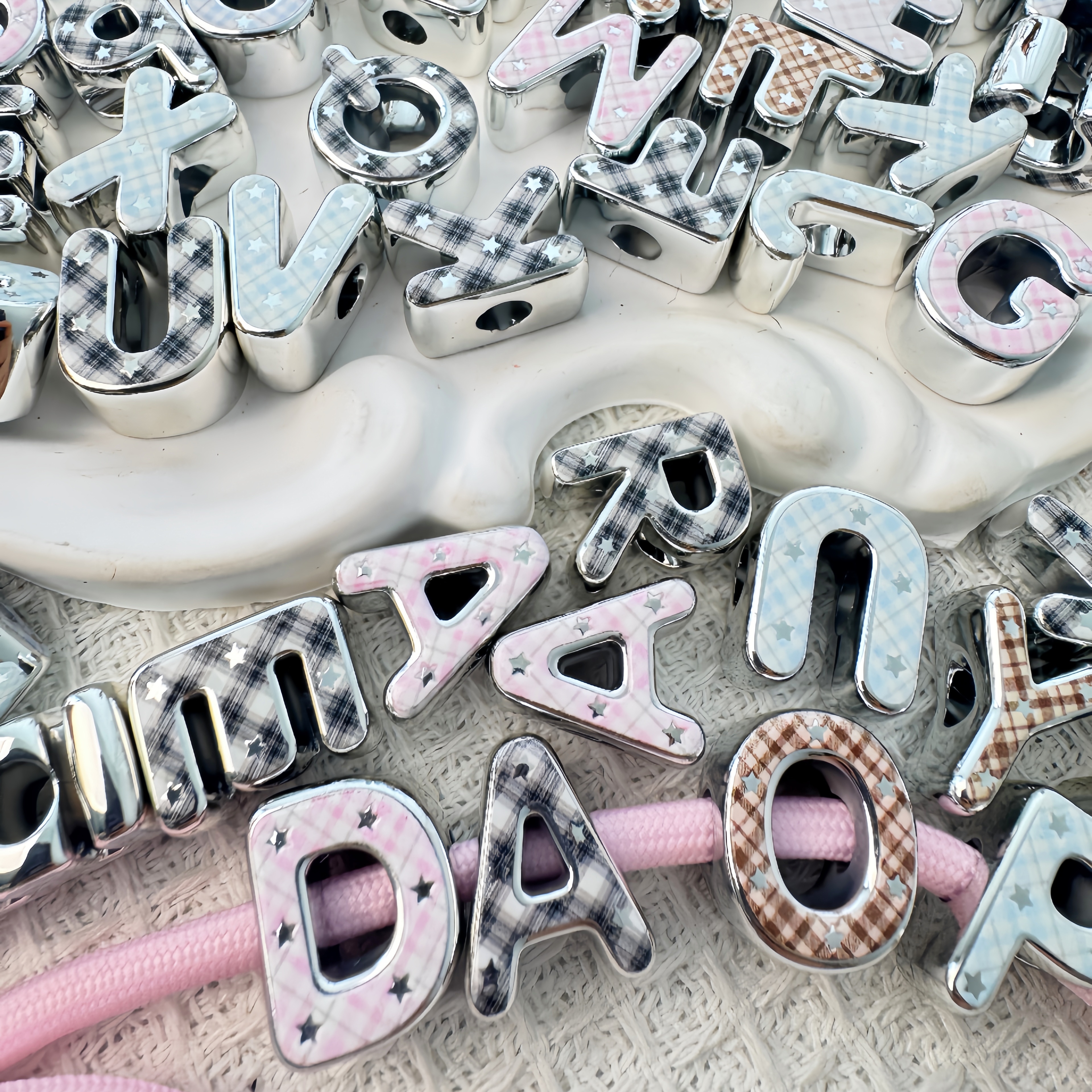 MIXED LETTERS Wholesale UV  Silver Leopard Print Acrylic Alphabet Beads Big Side Hole DIY Charm Materials