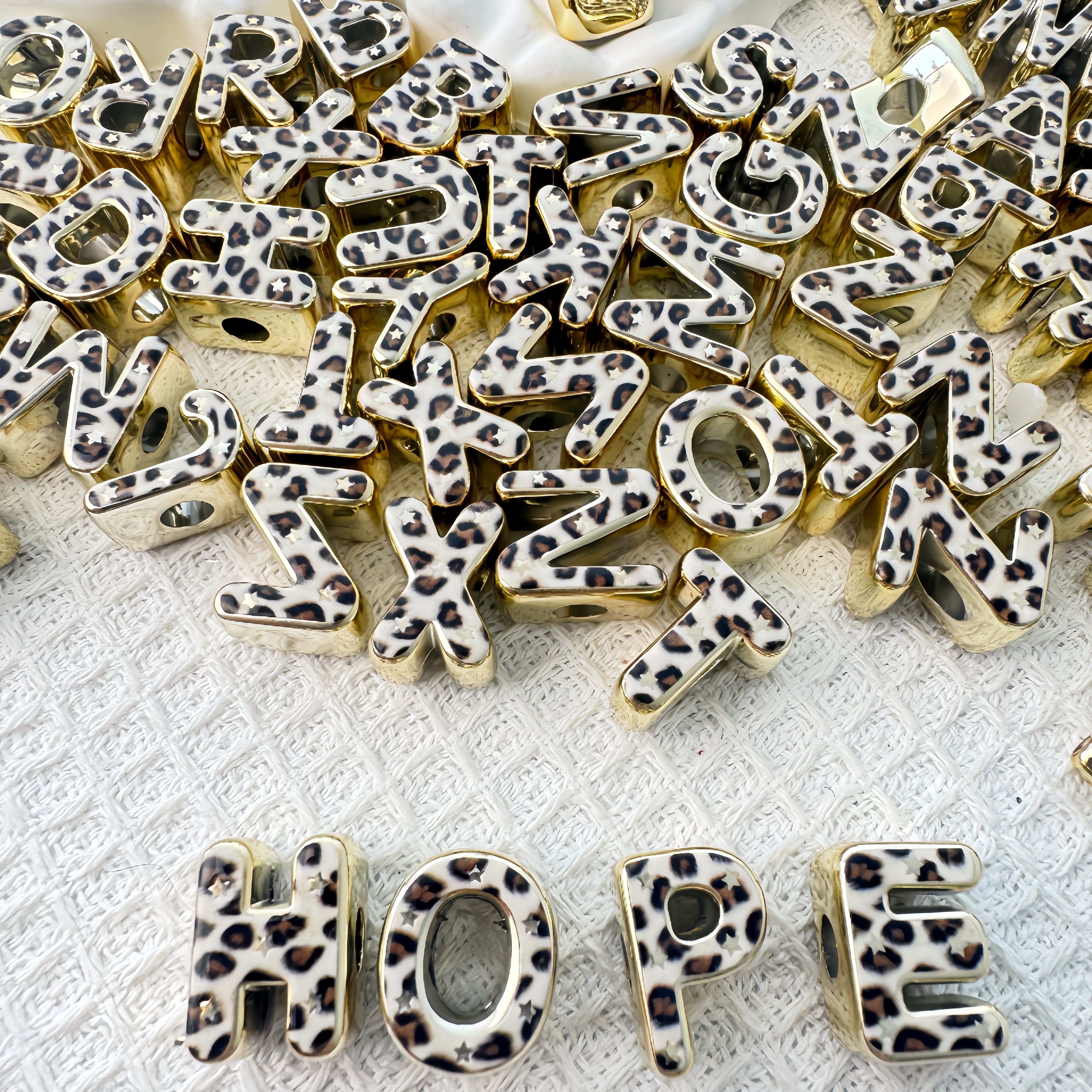 UV Gold Silver Leopard Print Acrylic Letter Beads Large Side Hole DIY Necklace Bracelet Charm Making Supplies