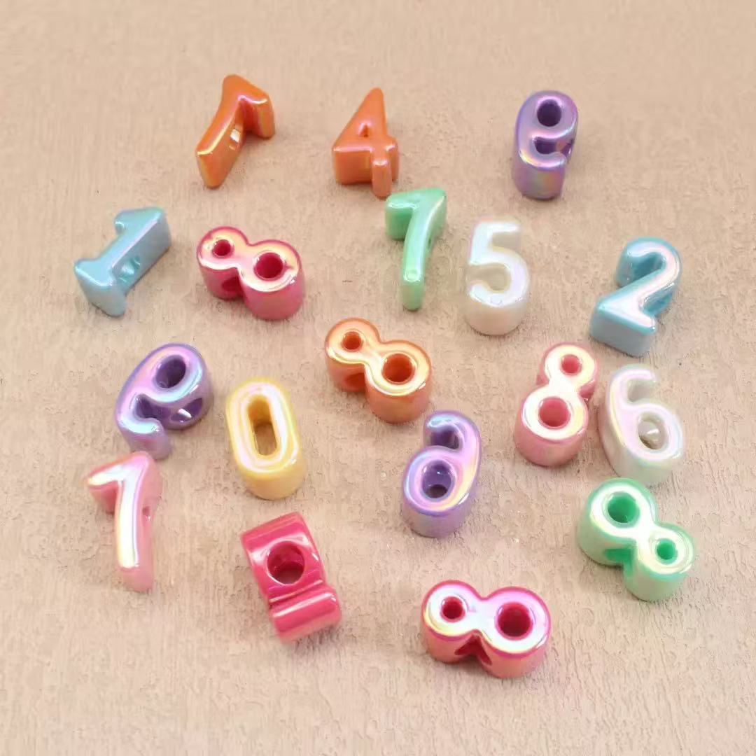 Wholesale UV Shiny Colorful Large Hole Number Beads, Acrylic Digit Beads for DIY Bracelet Crafts