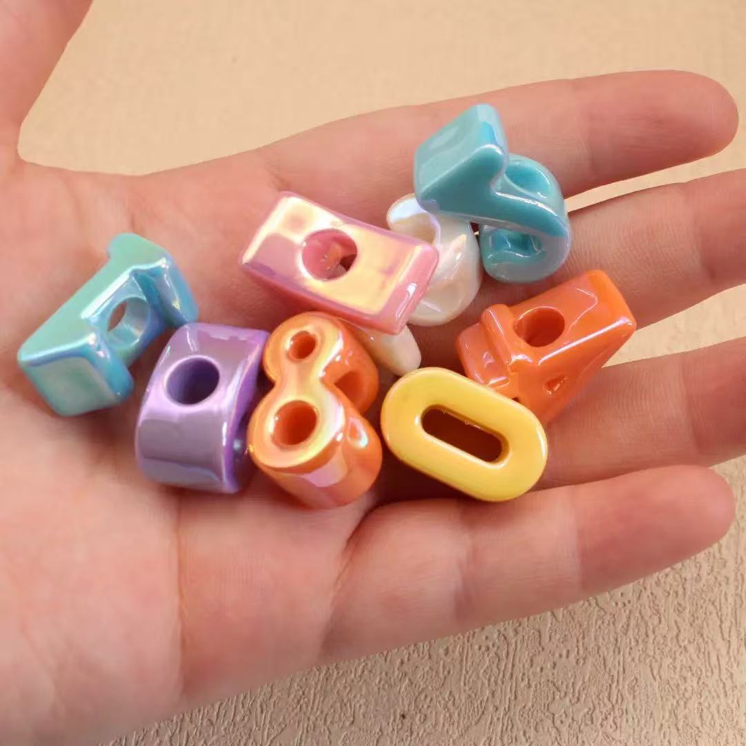 Wholesale UV Shiny Colorful Large Hole Number Beads, Acrylic Digit Beads for DIY Bracelet Crafts