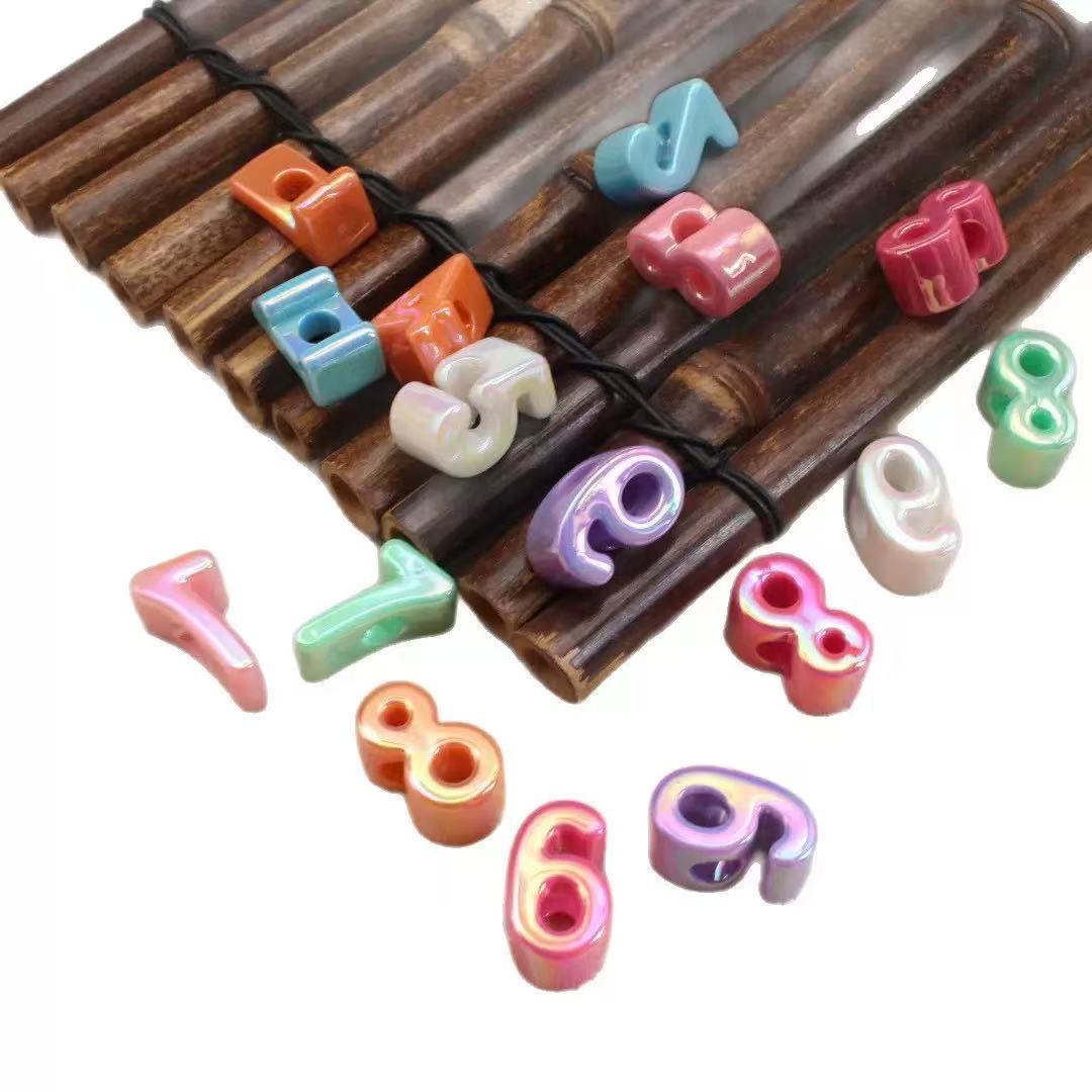 Wholesale UV Shiny Colorful Large Hole Number Beads, Acrylic Digit Beads for DIY Bracelet Crafts