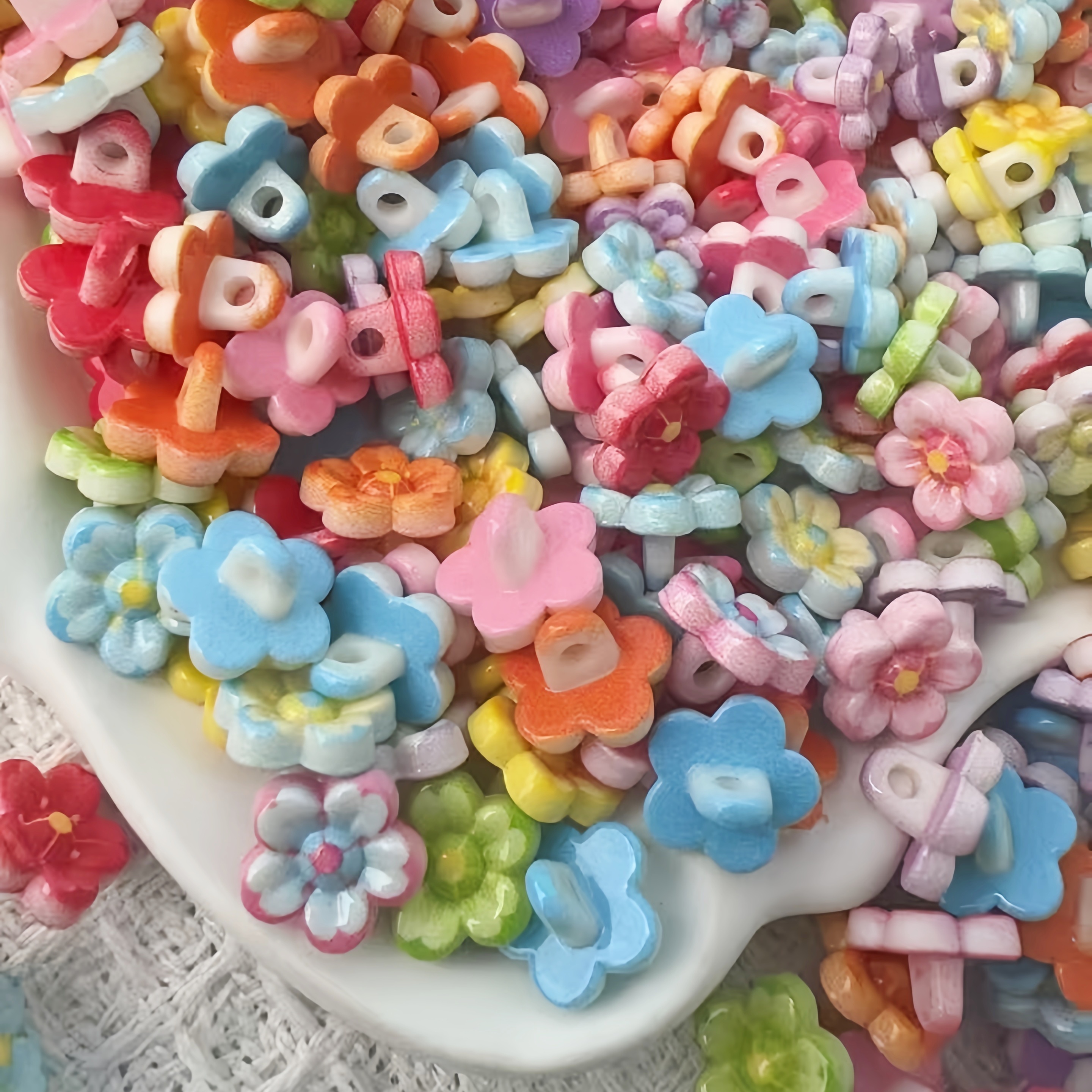 Bulk Supply Acrylic Flower Loose Beads, Lacquered Surface DIY Beads for Hand‑crafted Phone Chain Jewelry Components