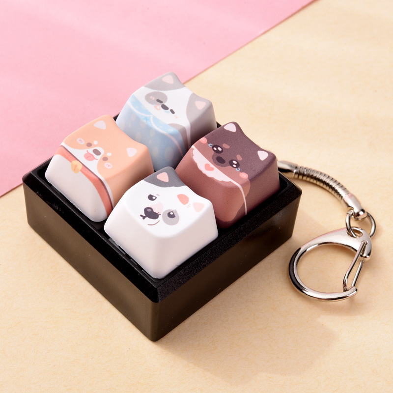 Craft Supply Sublimation Cat Dog Button Squishy Bulk, Stylish Fidget Keychain Decompression Hanging Charm Supplies