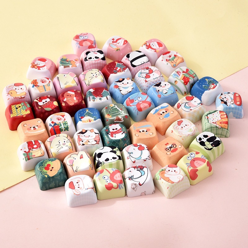 Wholesale Creative Animal Cartoon Sublimation Keycaps, Stress‑Relief Keyboard Buttons Decompression Keychain Small Bag Charm Accessories